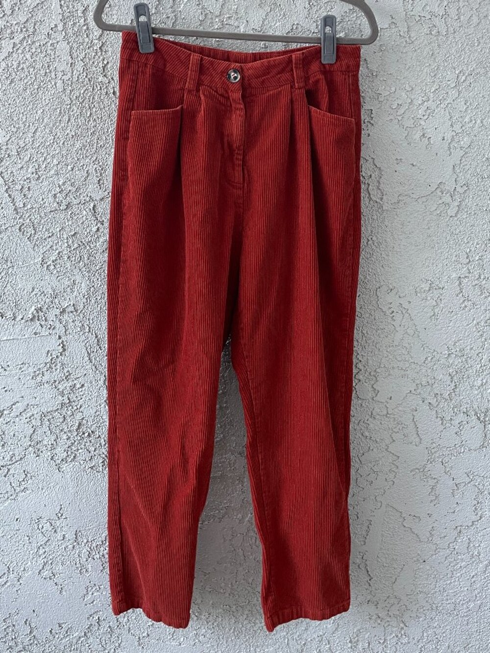 Vintage Rust Orange Corduroy Pants Women Size 10 High Rise Pleated Tapered Crop